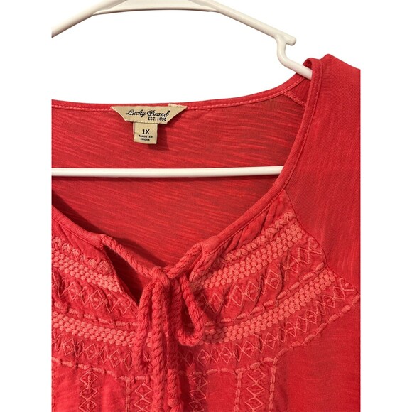 Lucky Brand Bohemian Tunic Top With Tassels Coral Long Sleeve Size 1X - Picture 2 of 3